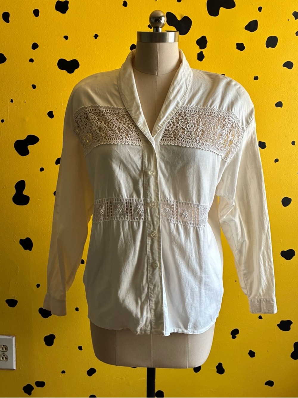 Vintage Lace Button Up Blouse White Linen Cottagecore Boho Top Grandmacore